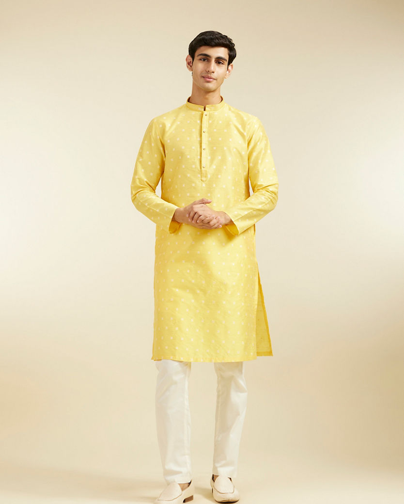 Diwas Men Sunshine Yellow Buta Embroidered Kurta with Sequin