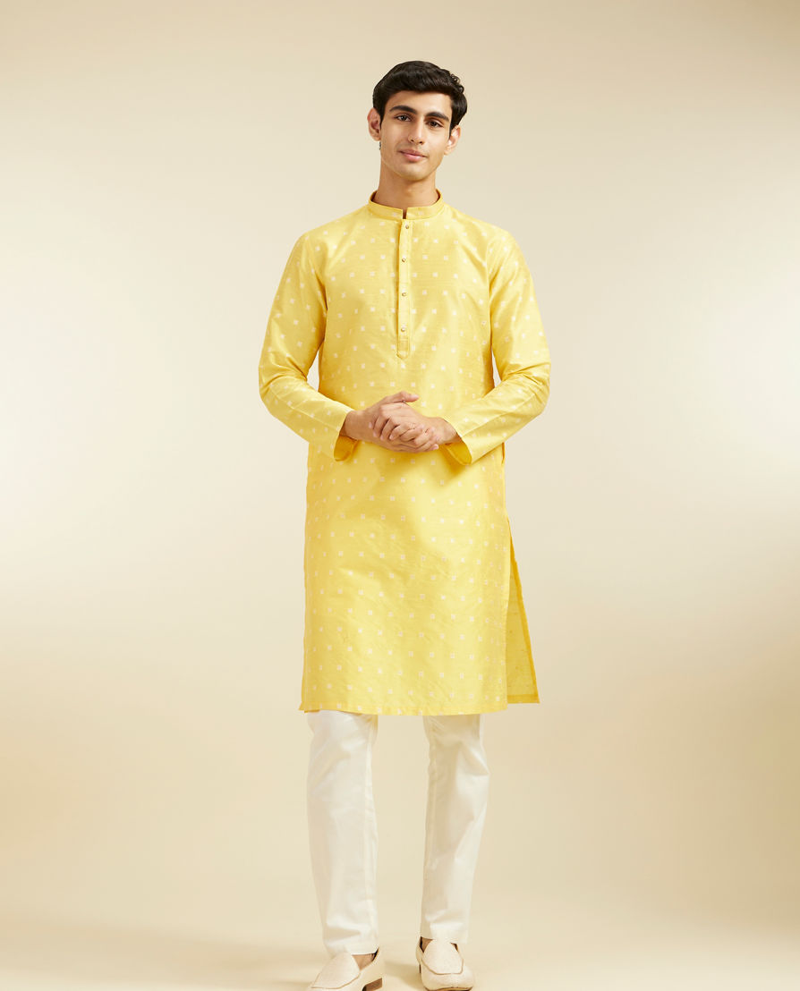 Diwas Men Sunshine Yellow Buta Embroidered Kurta with Sequin