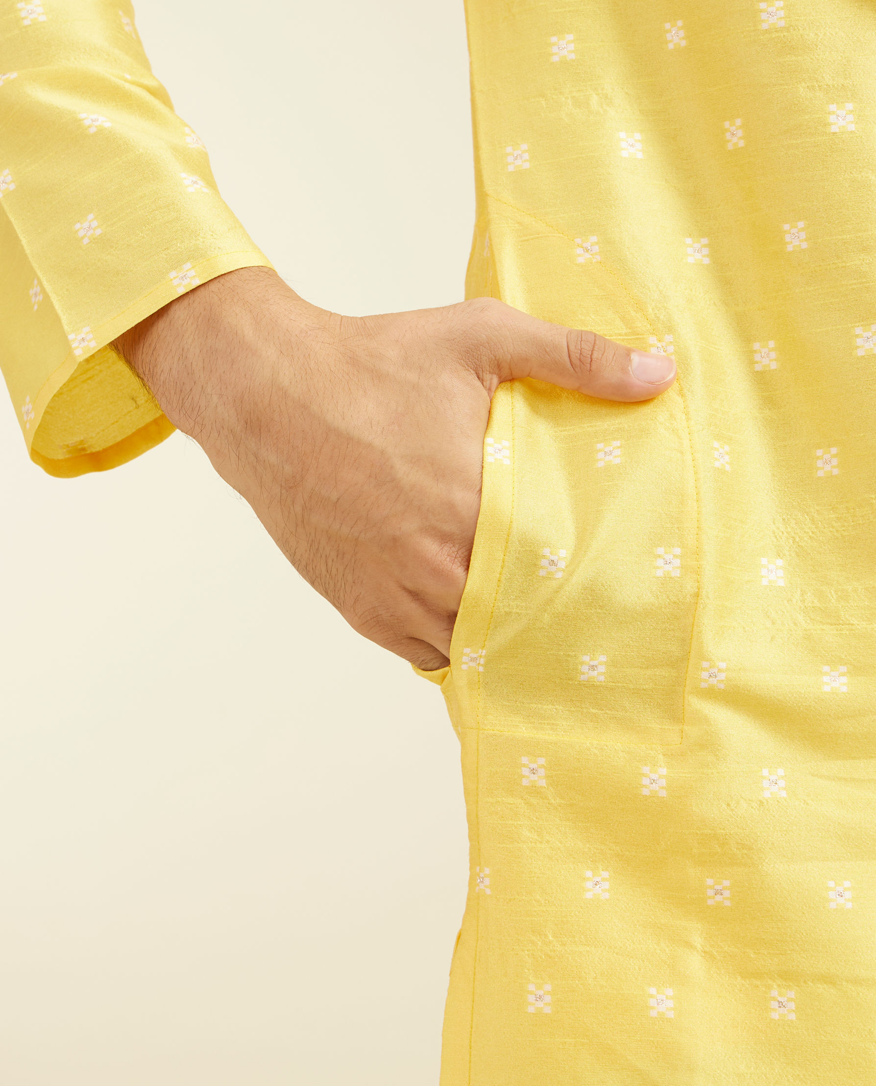 Diwas Men Sunshine Yellow Buta Embroidered Kurta with Sequin
