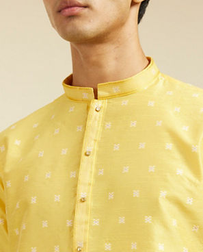 Diwas Men Sunshine Yellow Buta Embroidered Kurta with Sequin