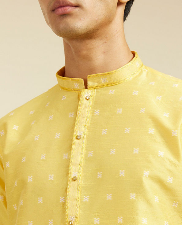 Diwas Men Sunshine Yellow Buta Embroidered Kurta with Sequin