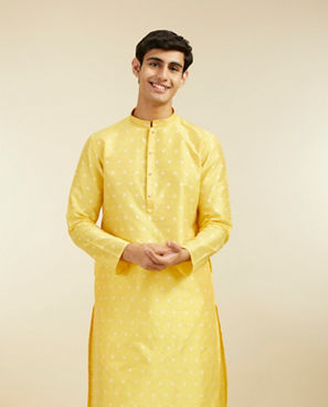 Diwas Men Sunshine Yellow Buta Embroidered Kurta with Sequin