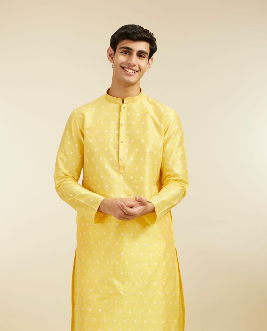 Diwas Men Sunshine Yellow Buta Embroidered Kurta with Sequin