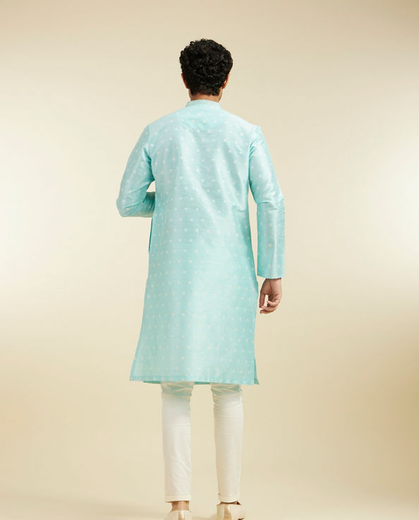 Diwas Men Aqua Green Buta Embroidered Kurta with Sequin