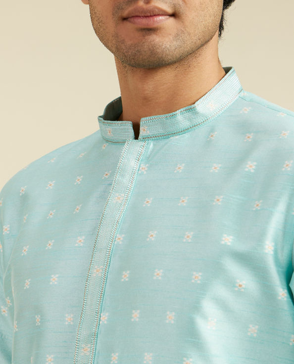 Diwas Men Aqua Green Buta Embroidered Kurta with Sequin