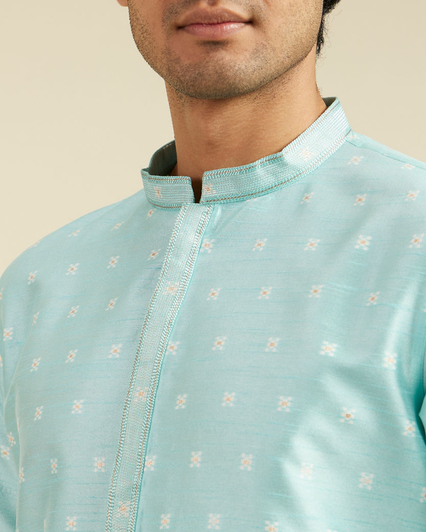 alt message - Diwas Men Aqua Green Buta Embroidered Kurta with Sequin image number 1