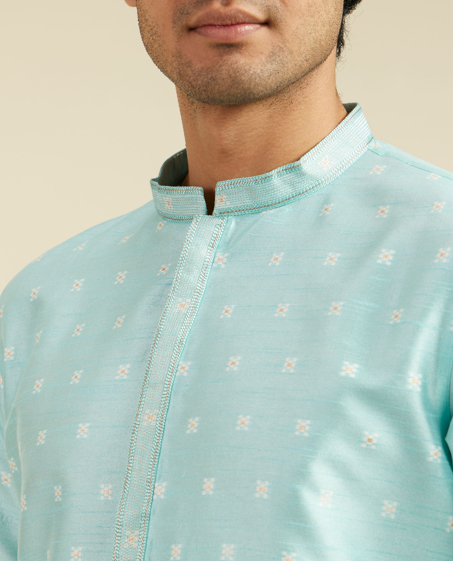 alt message - Diwas Men Aqua Green Buta Embroidered Kurta with Sequin image number 1