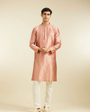 Diwas Men Peach Amber Star Self Patterned Kurta