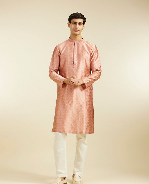 alt message - Diwas Men Peach Amber Star Self Patterned Kurta image number 2