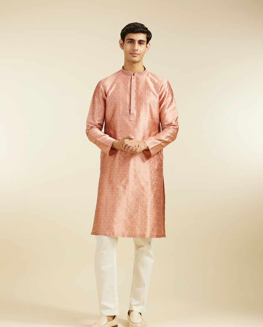Diwas Men Peach Amber Star Self Patterned Kurta