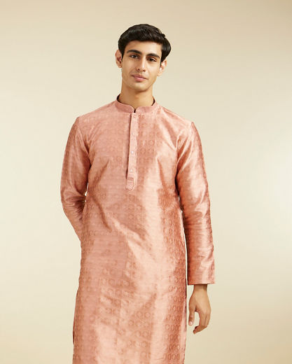 Diwas Men Peach Amber Star Self Patterned Kurta