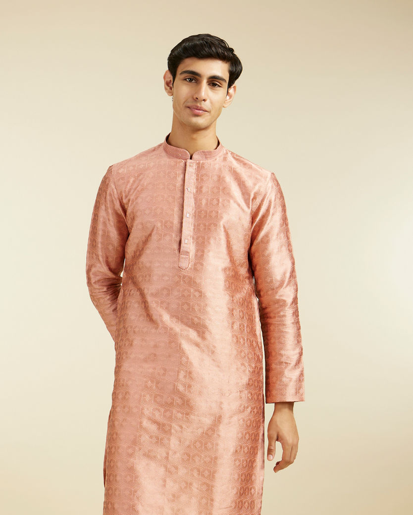 alt message - Diwas Men Peach Amber Star Self Patterned Kurta image number 0