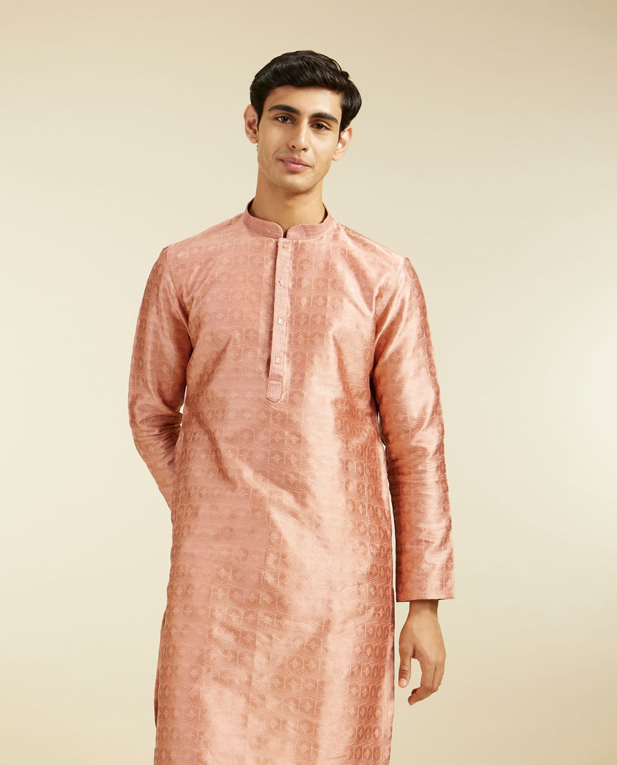 Diwas Men Peach Amber Star Self Patterned Kurta