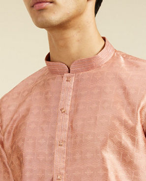 Diwas Men Peach Amber Star Self Patterned Kurta
