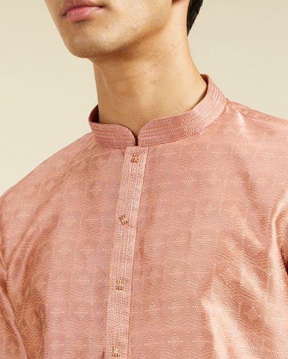 Diwas Men Peach Amber Star Self Patterned Kurta
