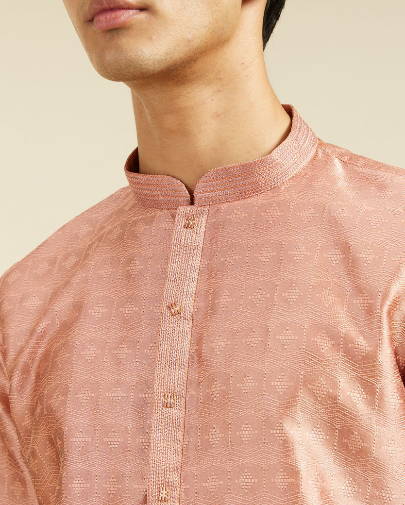 alt message - Diwas Men Peach Amber Star Self Patterned Kurta image number 1