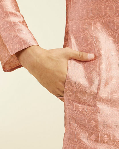 Diwas Men Peach Amber Star Self Patterned Kurta