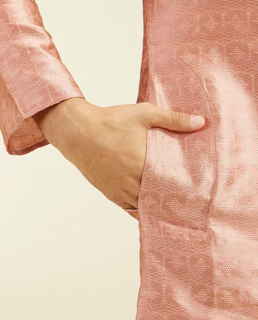 Diwas Men Peach Amber Star Self Patterned Kurta