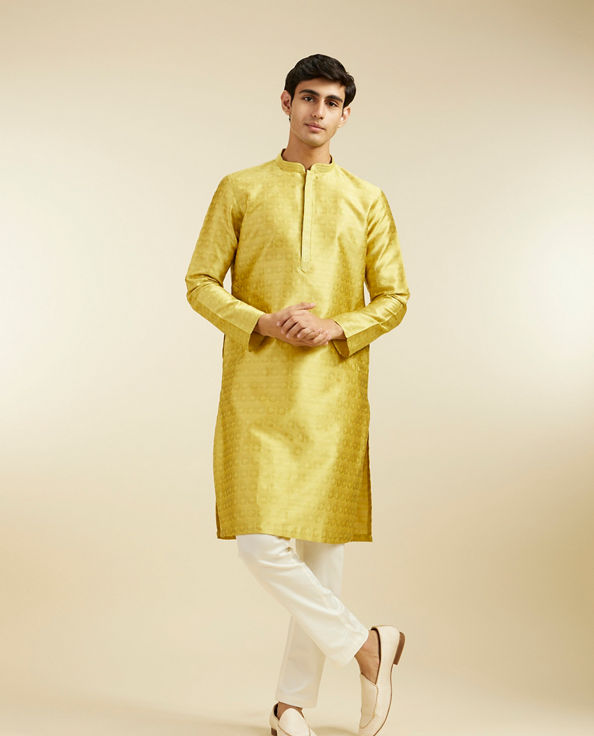 alt message - Diwas Men Mehndi Green Star Self Patterned Kurta image number 2