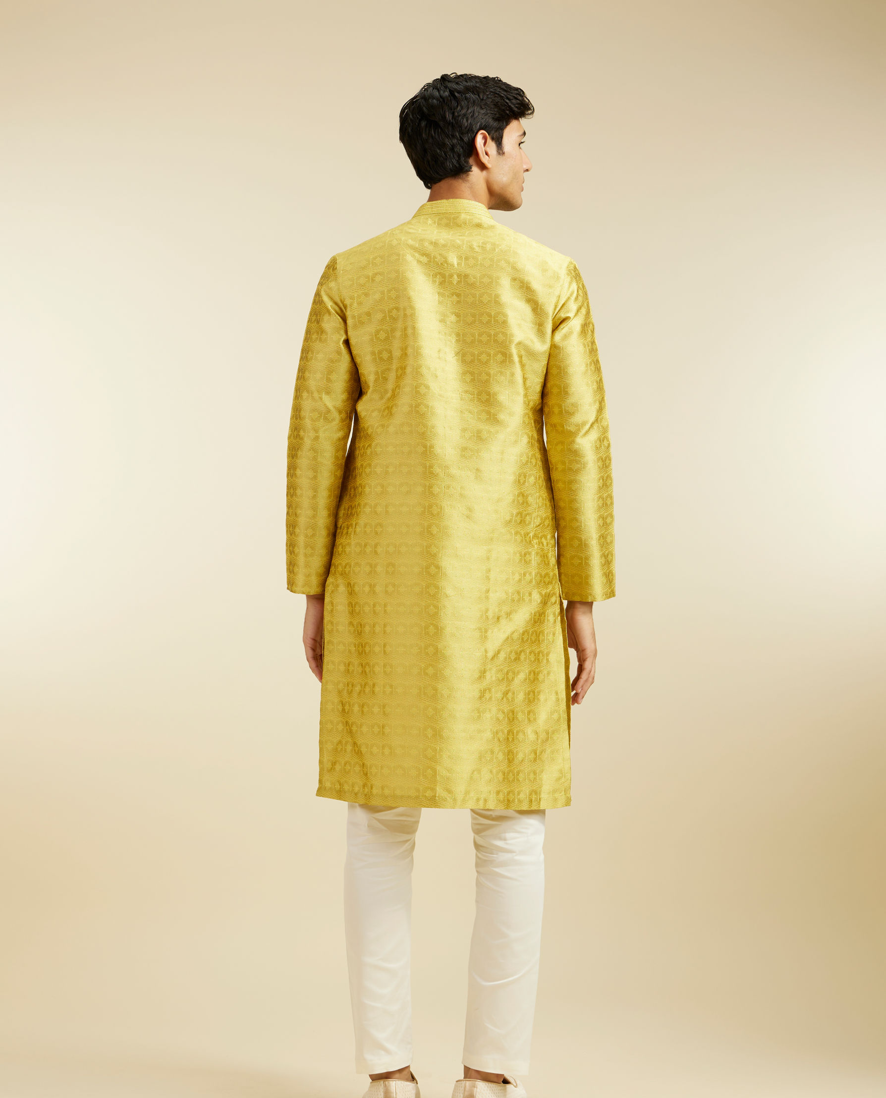 Diwas Men Mehndi Green Star Self Patterned Kurta