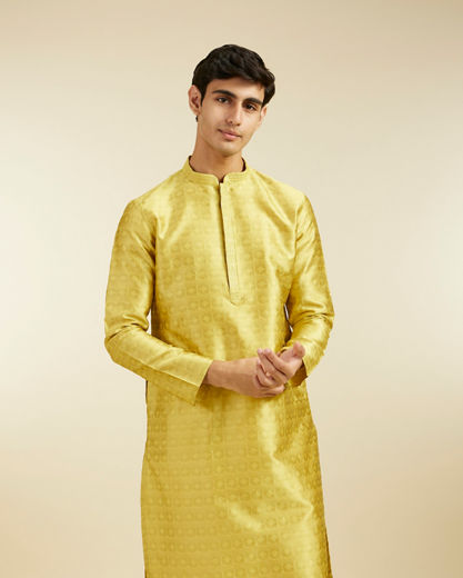 Diwas Men Mehndi Green Star Self Patterned Kurta