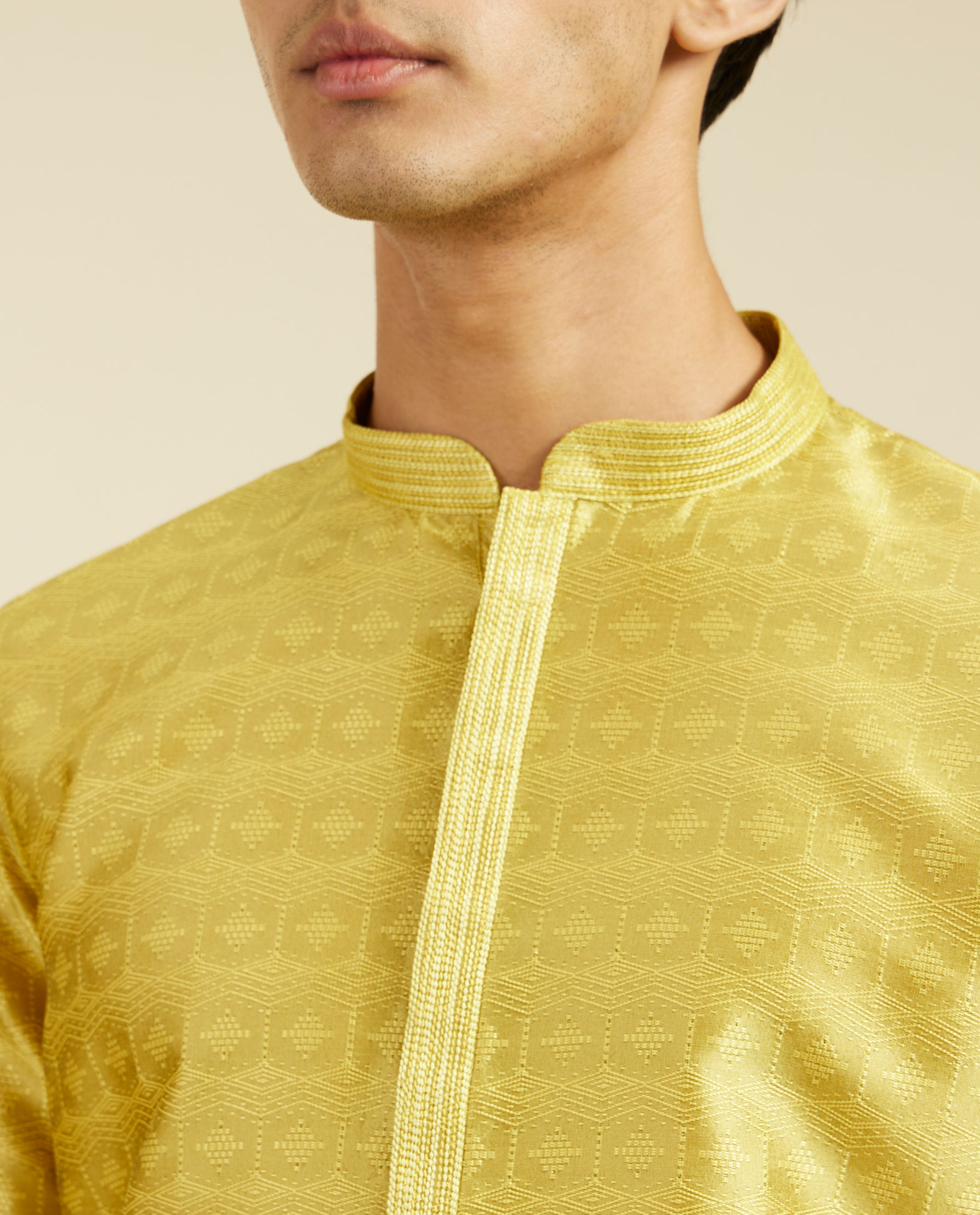 Diwas Men Mehndi Green Star Self Patterned Kurta