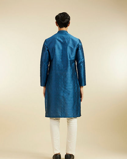 Diwas Men Teal Blue Star Self Patterned Kurta
