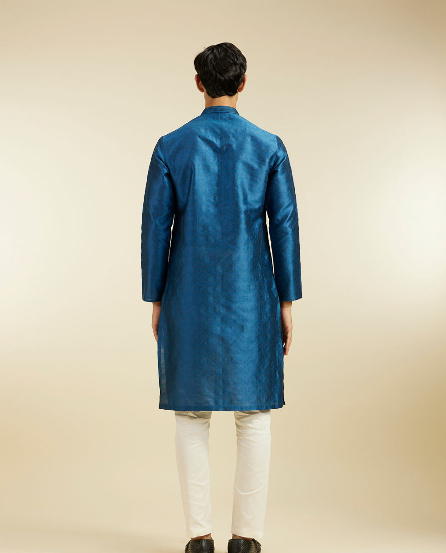 Diwas Men Teal Blue Star Self Patterned Kurta