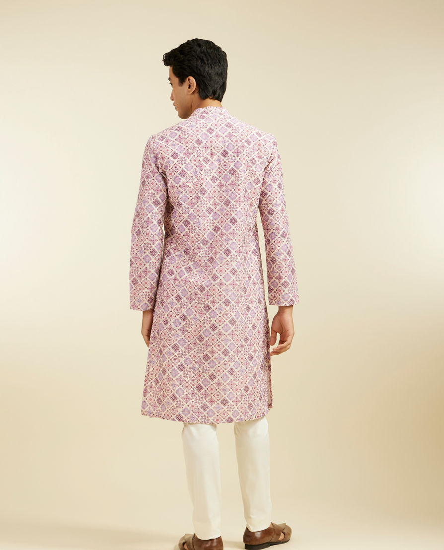 Diwas Men Soft Lilac Chikankari Inspired Printed Kurta