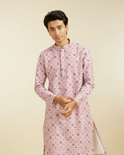 Diwas Men Soft Lilac Chikankari Inspired Printed Kurta