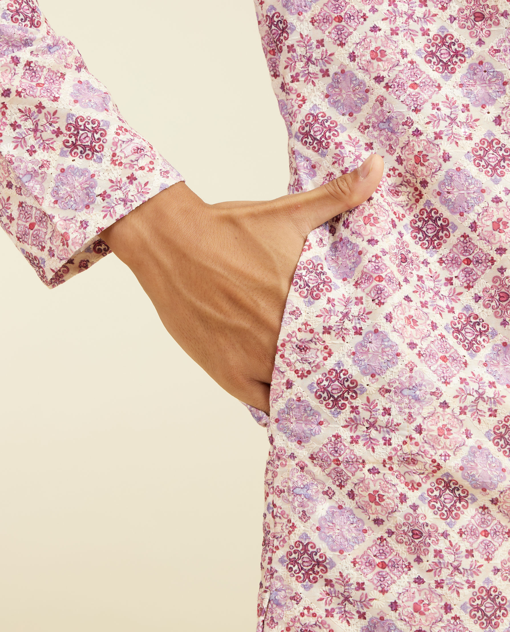 Diwas Men Soft Lilac Chikankari Inspired Printed Kurta