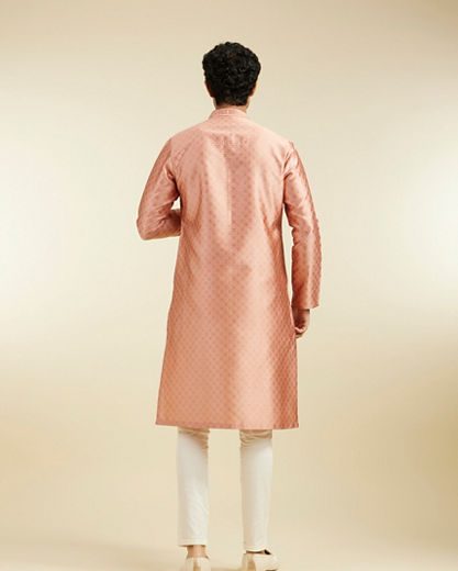 Diwas Men Peach Blossom Lattice Patterned Kurta