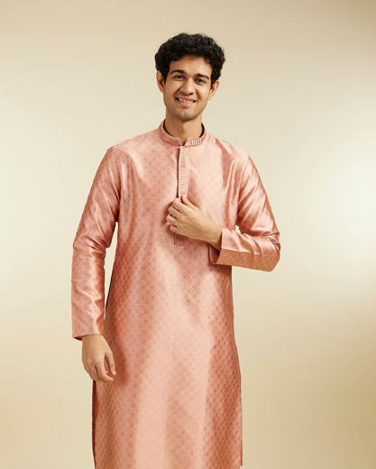 Diwas Men Peach Blossom Lattice Patterned Kurta