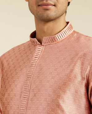 Diwas Men Peach Blossom Lattice Patterned Kurta