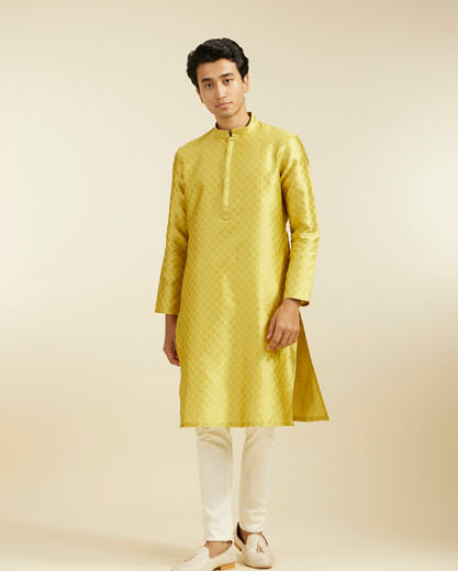 Diwas Men Mehndi Green Patterned Kurta
