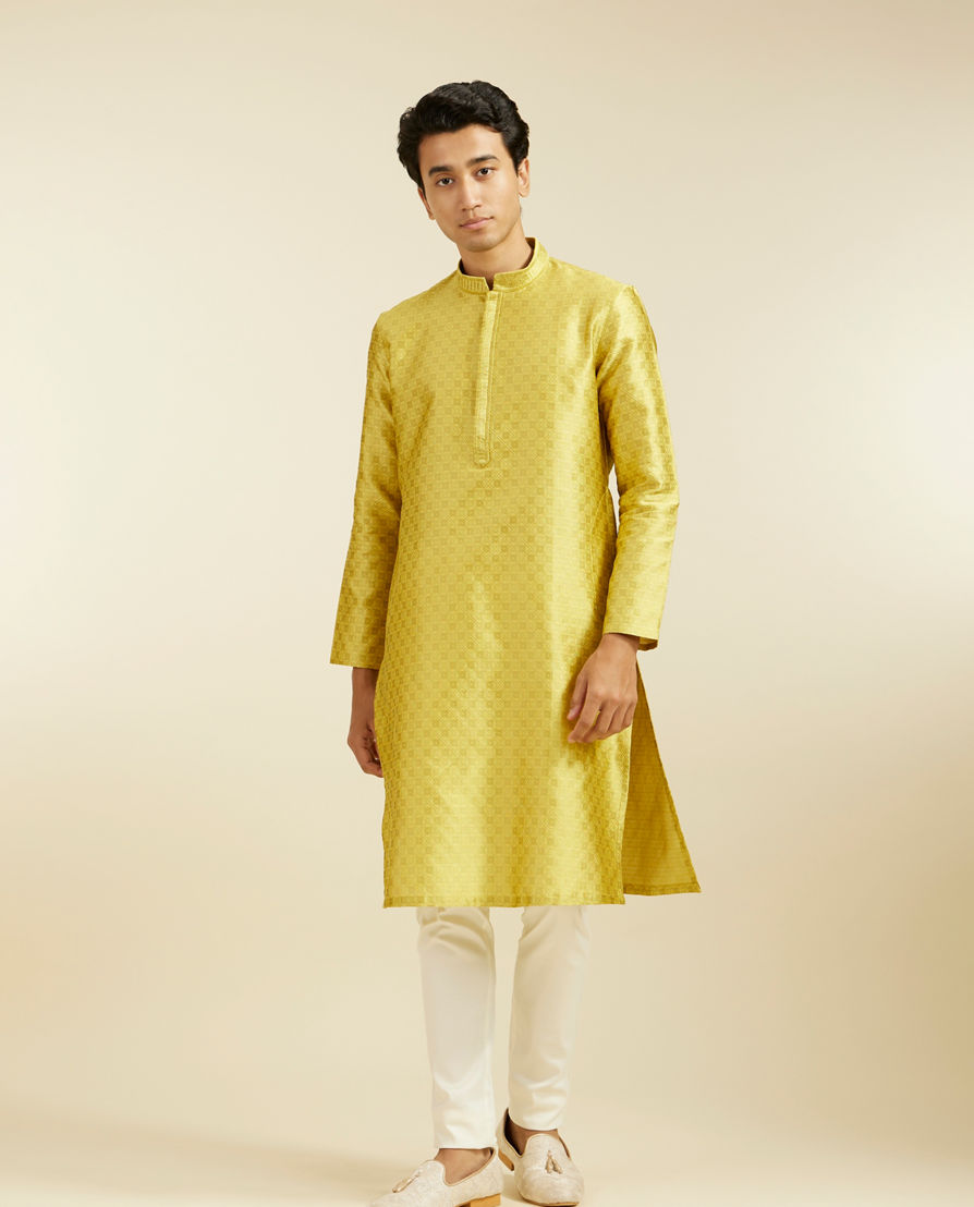 Diwas Men Mehndi Green Patterned Kurta