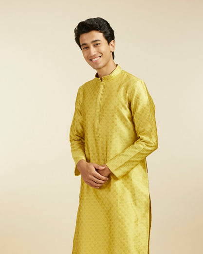 Diwas Men Mehndi Green Patterned Kurta