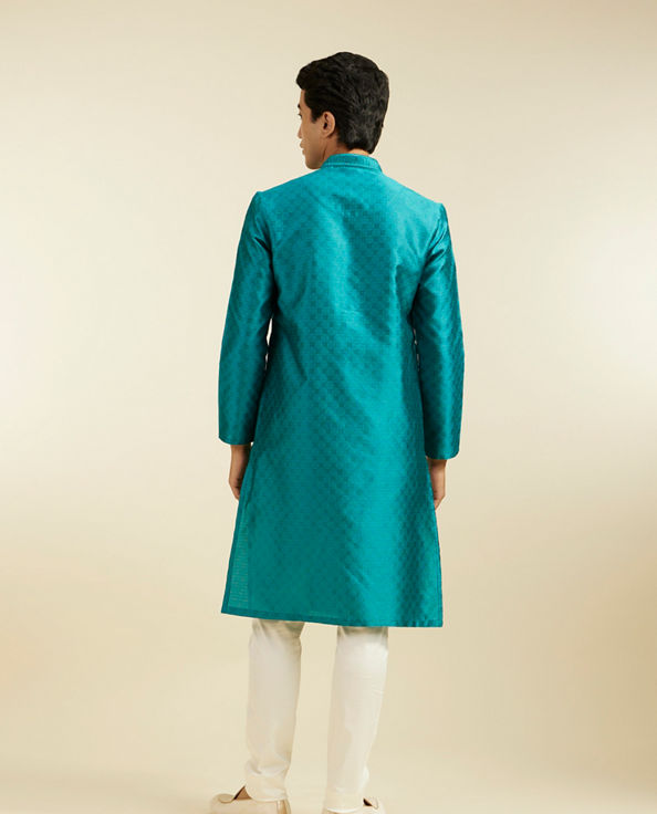 alt message - Diwas Men Teal Green Lattice Patterned Kurta image number 4