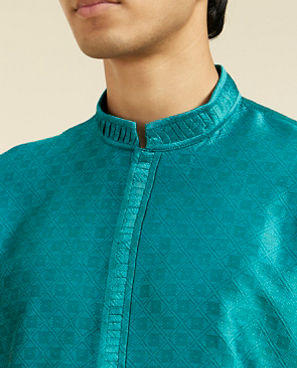Diwas Men Teal Green Lattice Patterned Kurta