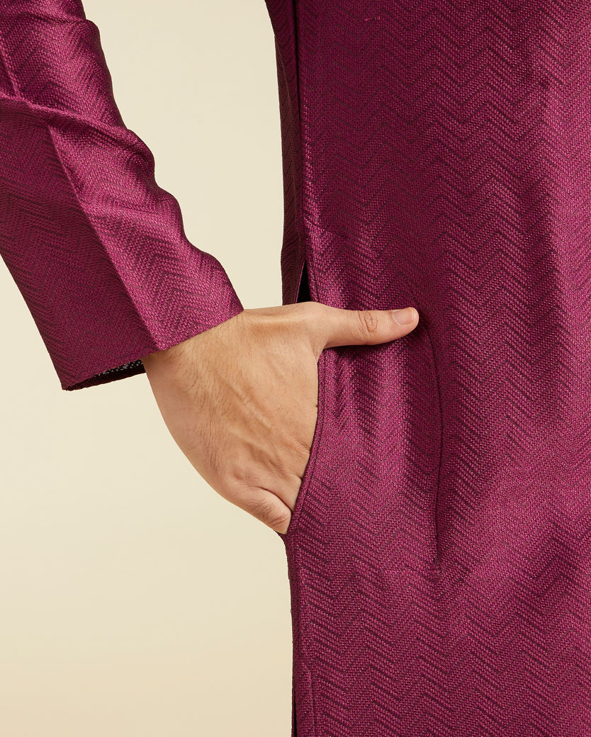 Diwas Men Wine Red Chevron Patterned Kurta