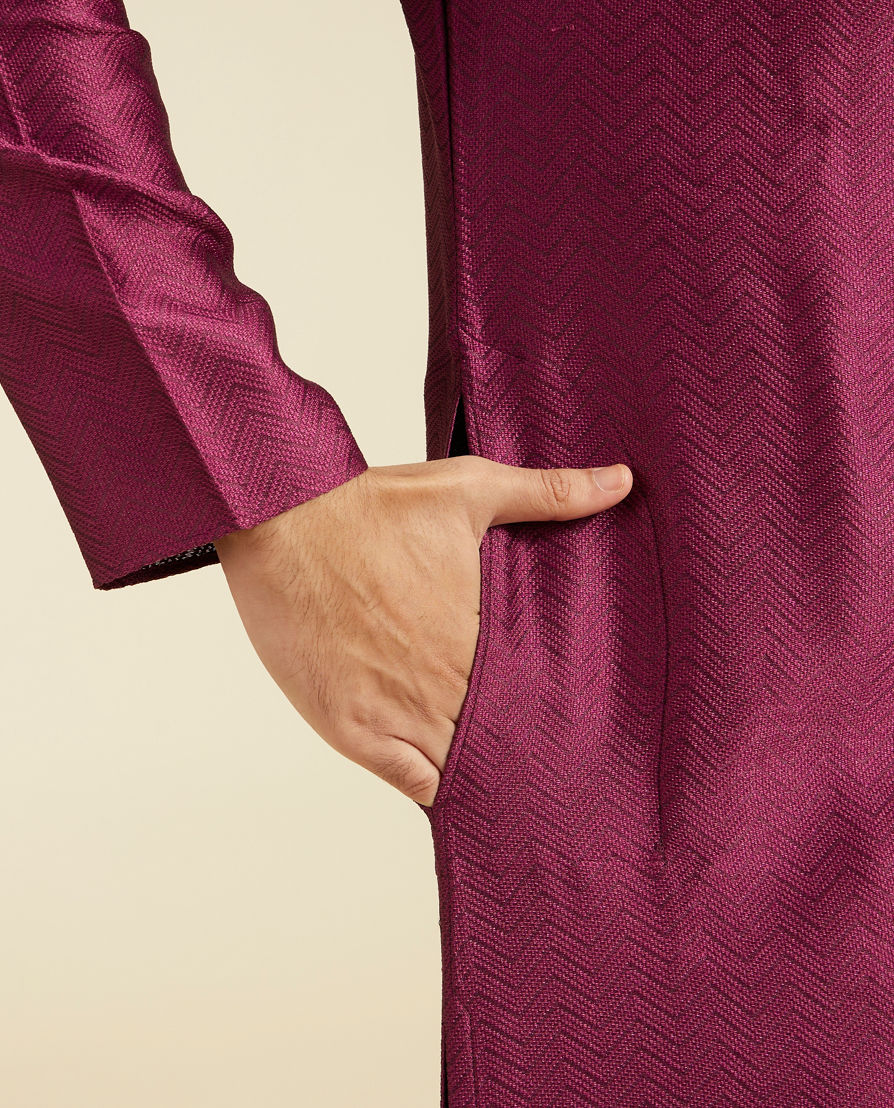 Diwas Men Wine Red Chevron Patterned Kurta