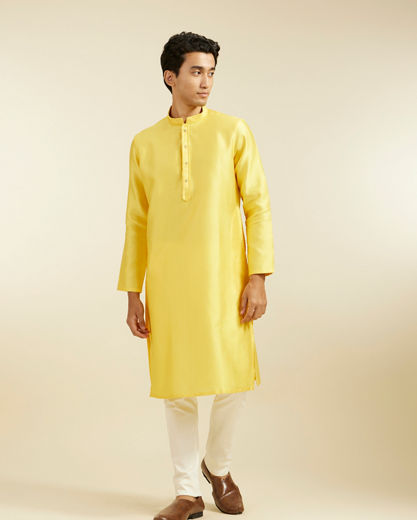 Diwas Men Buttercup Yellow Chevron Patterned Kurta