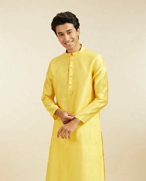 Diwas Men Buttercup Yellow Chevron Patterned Kurta