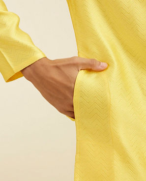 Diwas Men Buttercup Yellow Chevron Patterned Kurta