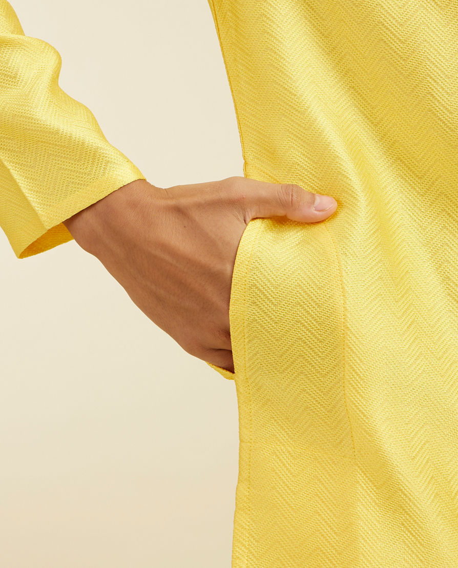 Diwas Men Buttercup Yellow Chevron Patterned Kurta