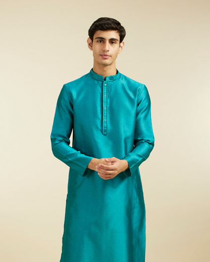 Diwas Men Teal Green Chevron Patterned Kurta