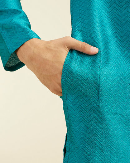 Diwas Men Teal Green Chevron Patterned Kurta