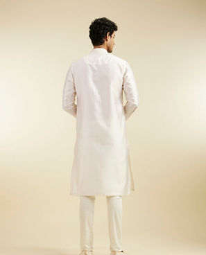 Diwas Men Cream White Lattice Patterned Kurta with Sequin Work