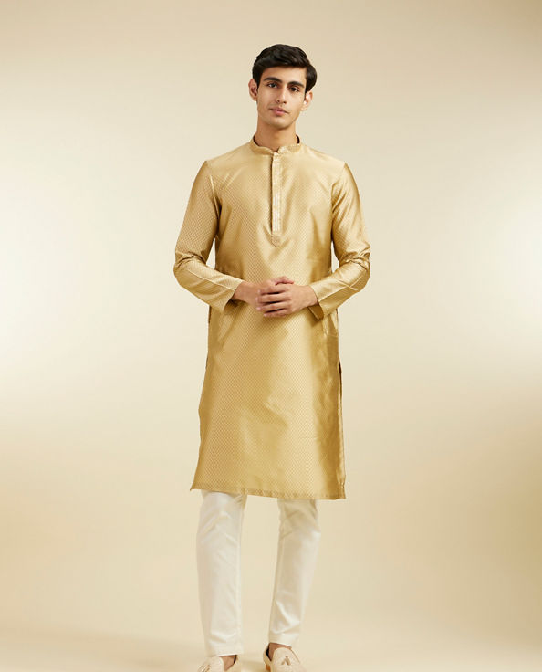 Diwas Men Light Fawn Lattice Patterned Kurta with Sequin Work