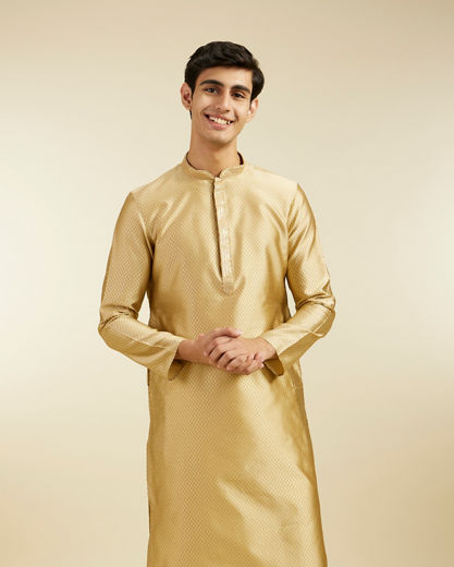 Diwas Men Light Fawn Lattice Patterned Kurta with Sequin Work